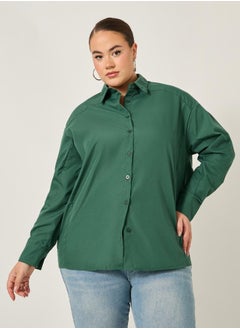 Plus Size Solid Oversized Collared Shirt