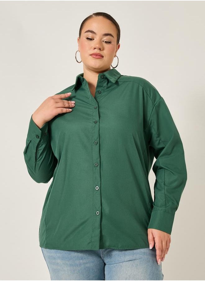 Styli - Plus Size Solid Oversized Collared Shirt - Image 1