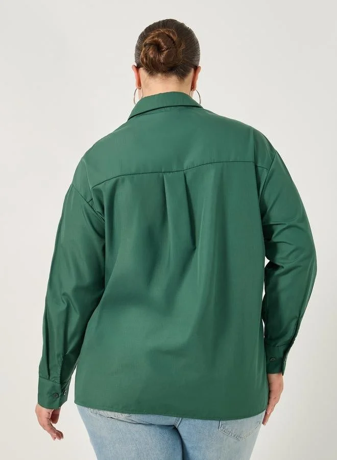 Styli Plus Size Solid Oversized Collared Shirt