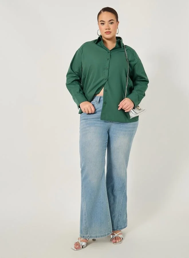 Styli Plus Size Solid Oversized Collared Shirt
