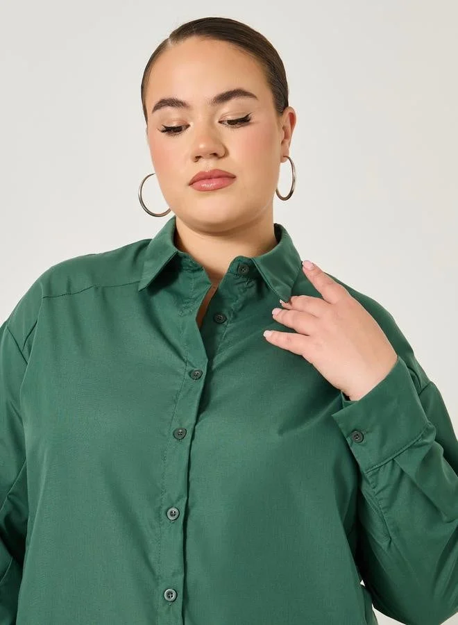 Styli Plus Size Solid Oversized Collared Shirt