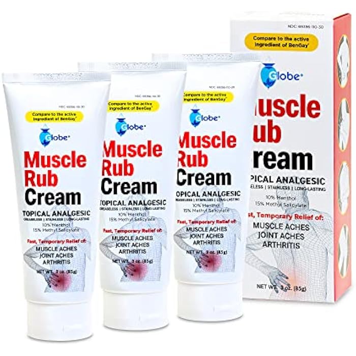 Globe Ultra Strength Muscle Rub Cream, Greaseless Formula, 3 Pack, 3 oz | Menthol Formula, Methyl Salicylate, Cooling Texture, Muscle Care Supply, Sports Bag Essential, Convenient Tube Packaging - Image 3