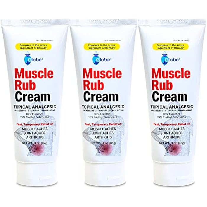 Globe Ultra Strength Muscle Rub Cream, Greaseless Formula, 3 Pack, 3 oz | Menthol Formula, Methyl Salicylate, Cooling Texture, Muscle Care Supply, Sports Bag Essential, Convenient Tube Packaging - Image 1