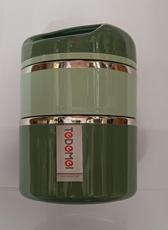 TEDEMEI Two Layers Lunch Box 930ML, Stainless Steel, Available in Green/Blue/Pink Color - Image 2