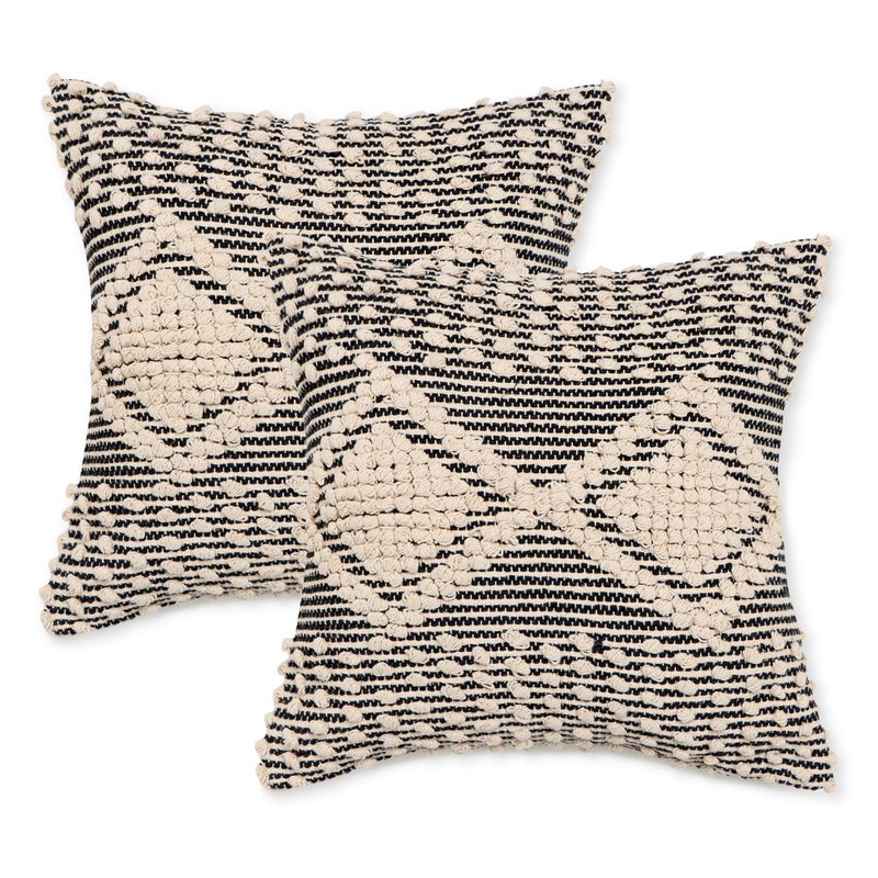 REDEARTH  Handmade Boho Throw Pillow Covers  Bohemian Chic Farmhouse Style  Accent Woven Indoor and Outdoor Cushion Cases for Couch  Bed  Chair  Sofa  Benches  Set of 218x18  Black