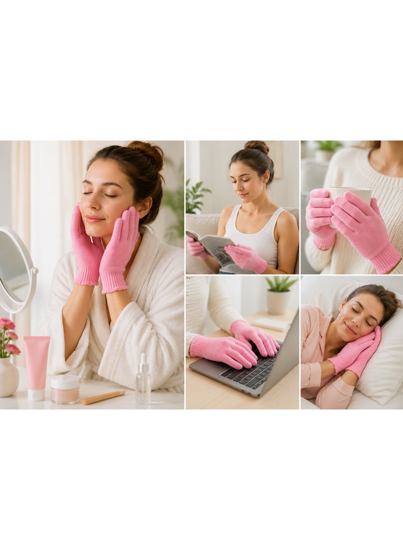 SGS Spa Gel Moisturizing Gloves with Jojoba Oil, Olive Oil & Vitamin E – Reusable Hand Care Gloves – One Size – Pink - Image 2