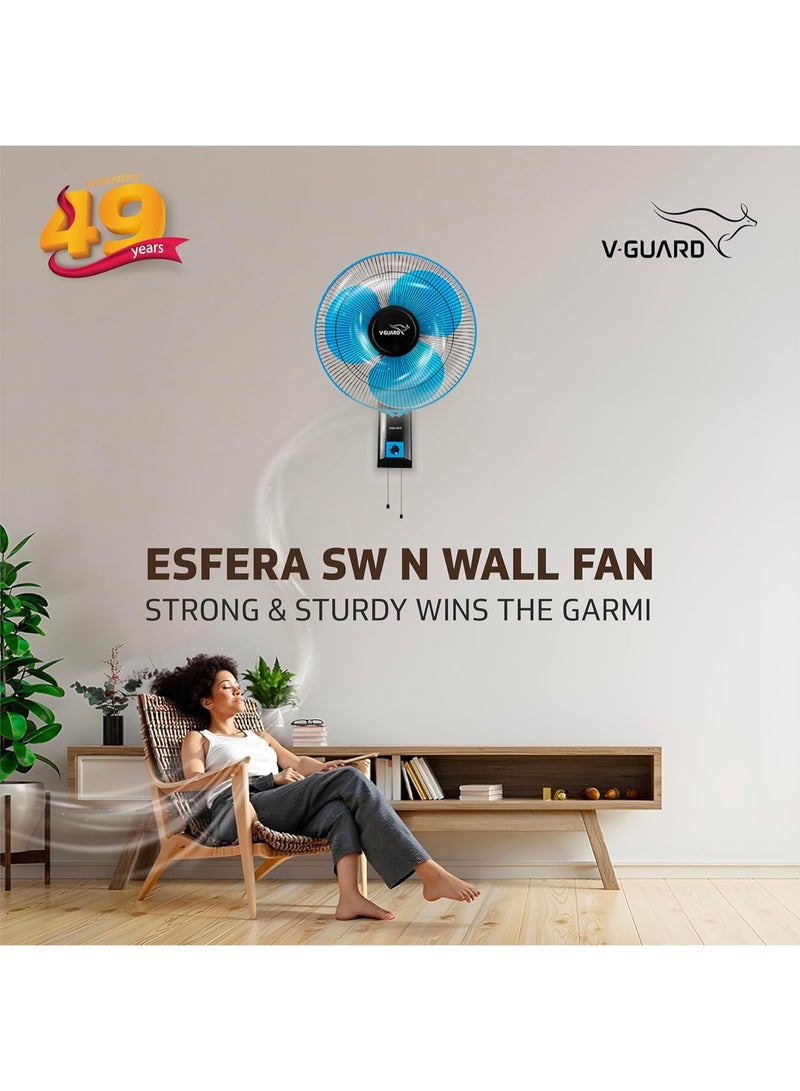 V-Guard Esfera SW N 400 mm Wall Fan | High-Speed 1350 RPM Motor | 3 Speed Settings | Aerodynamic 3 Blades | Adjustable Tilt & Oscillation | Copper Winding & ABS Body | Blue Black - Image 5
