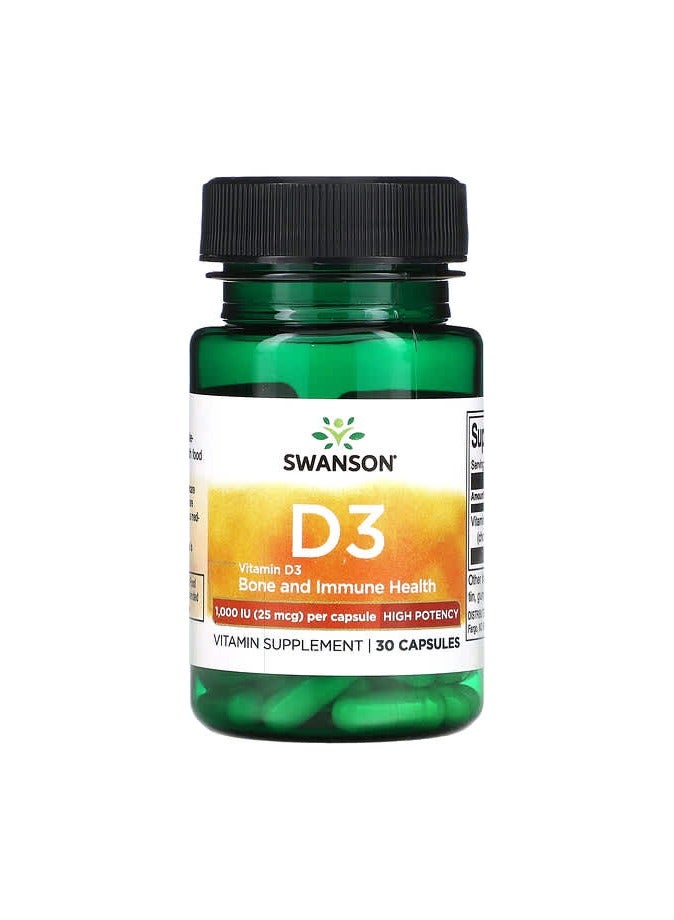 SWANSON Vitamin D3, High Potency, 1,000 IU (25 mcg), 30 Capsules