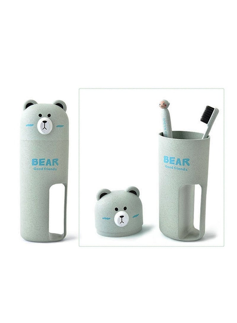 Excefore Travel Toothbrush holder and toothbrush Set, Bear Portable Business Wash Cup Holder, Toothbrush Storage Box Very Suitble for Family, Camping(green) - Image 1