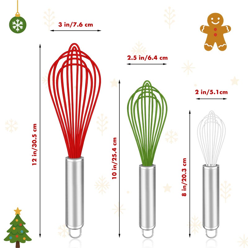OYV Christmas Whisk Set â€“ 3 Sizes (12â€, 10â€, 8â€) â€“ Holiday Red, Green & White Stainless Steel Whisks for Baking, Cooking & Mixing, Christmas Gift for Bakers & Home Chefs - Image 5