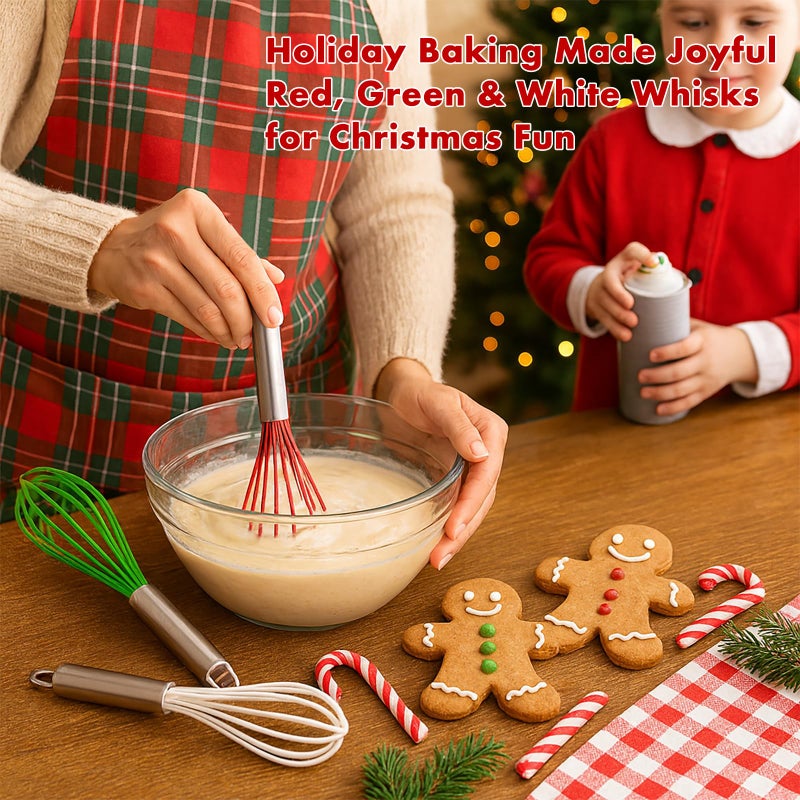 OYV Christmas Whisk Set â€“ 3 Sizes (12â€, 10â€, 8â€) â€“ Holiday Red, Green & White Stainless Steel Whisks for Baking, Cooking & Mixing, Christmas Gift for Bakers & Home Chefs - Image 3