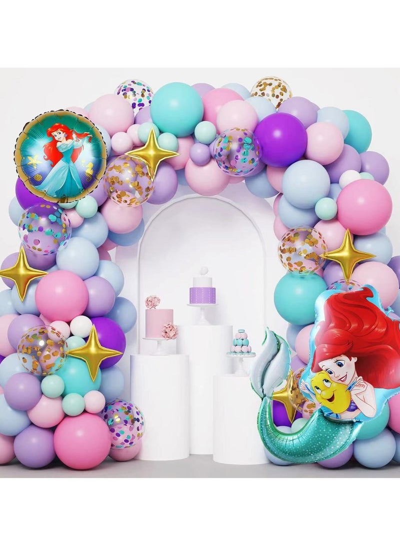 general 122PCS Birthday Decoration Girls Balloon Garland Arch Kit with Background Poster Birthday Cake Decorations White Blue Purple Colorful Foil Balloons Princess Party Balloons - Image 1