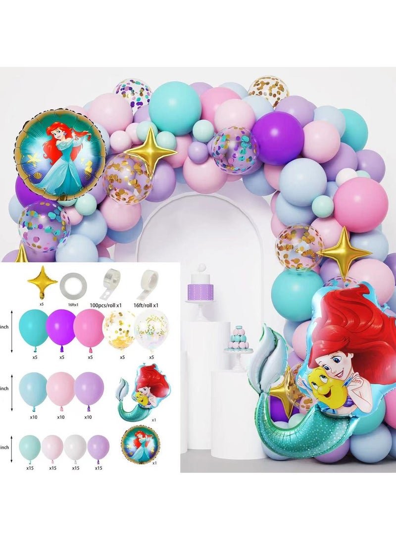 general 122PCS Birthday Decoration Girls Balloon Garland Arch Kit with Background Poster Birthday Cake Decorations White Blue Purple Colorful Foil Balloons Princess Party Balloons - Image 2