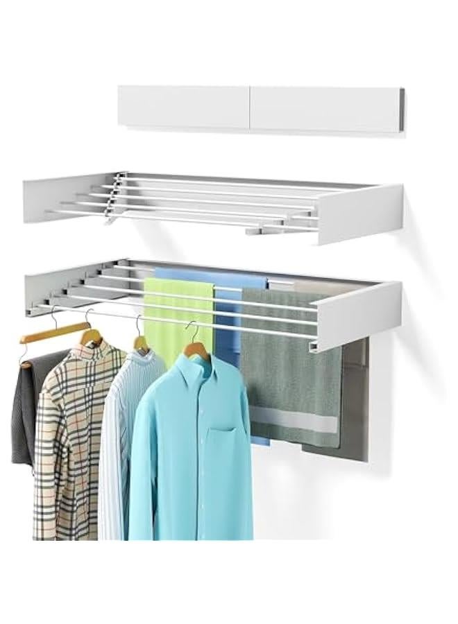 HOOKOR Clothes Drying Rack,Wall Mounted Drying Rack,Collapsible Drying Racks for Laundry,Clothes Hanger Rack Foldable,Retractable Clothing Rack,Retractable,Folding Dryer Rack,Wall Hanging Rack,80CM - Image 1