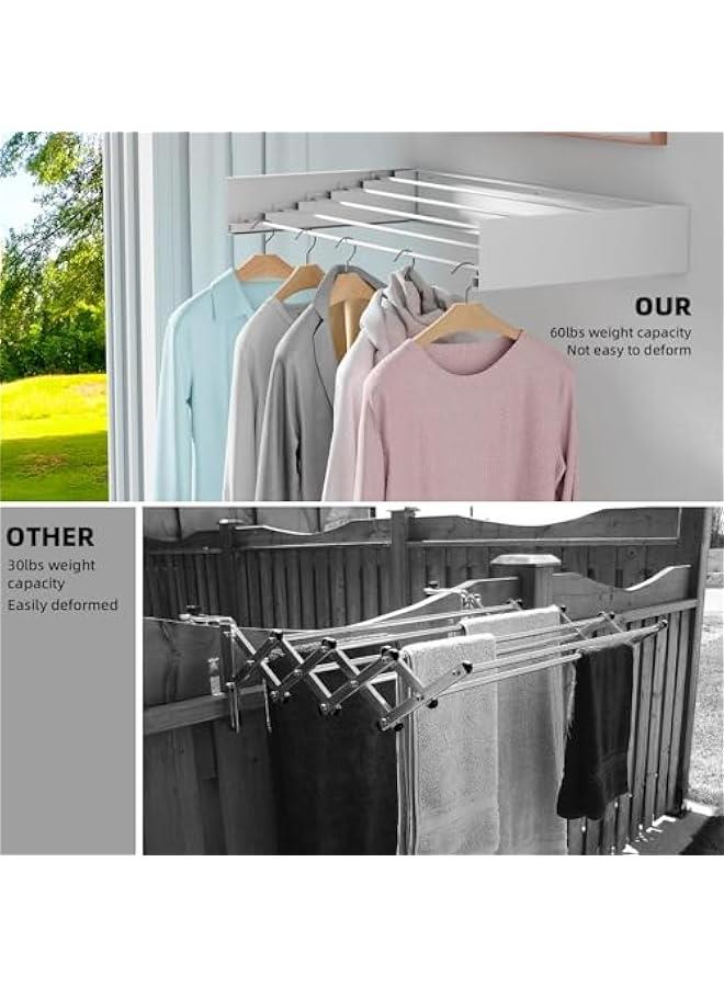 HOOKOR Clothes Drying Rack,Wall Mounted Drying Rack,Collapsible Drying Racks for Laundry,Clothes Hanger Rack Foldable,Retractable Clothing Rack,Retractable,Folding Dryer Rack,Wall Hanging Rack,80CM - Image 5