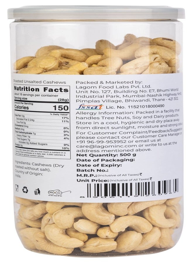 Lagom Gourmet Roasted Unsalted Cashew Nuts 1 kg|No Salt|No Oil Used|Dry Roasted To Perfection|No Preservatives|No Artificial Flavors|Gluten Free|Vegan|Plant Based|Non GmO|Nuts Dry Fruits|Kaju - Image 3