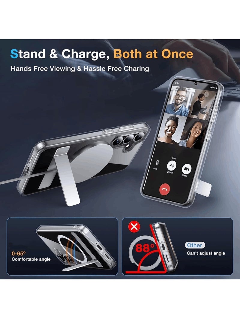 Aookay for Samsung Galaxy A56 Clear Kickstand Case, Crystal Magnetic Case with Metal Stand [Compatible with MagSafe] [Two-Way Stand] Transparent Shockproof Hard Phone Cover Mag-Safe Case for Samsung Galaxy A56 (Clear)  - Image 2