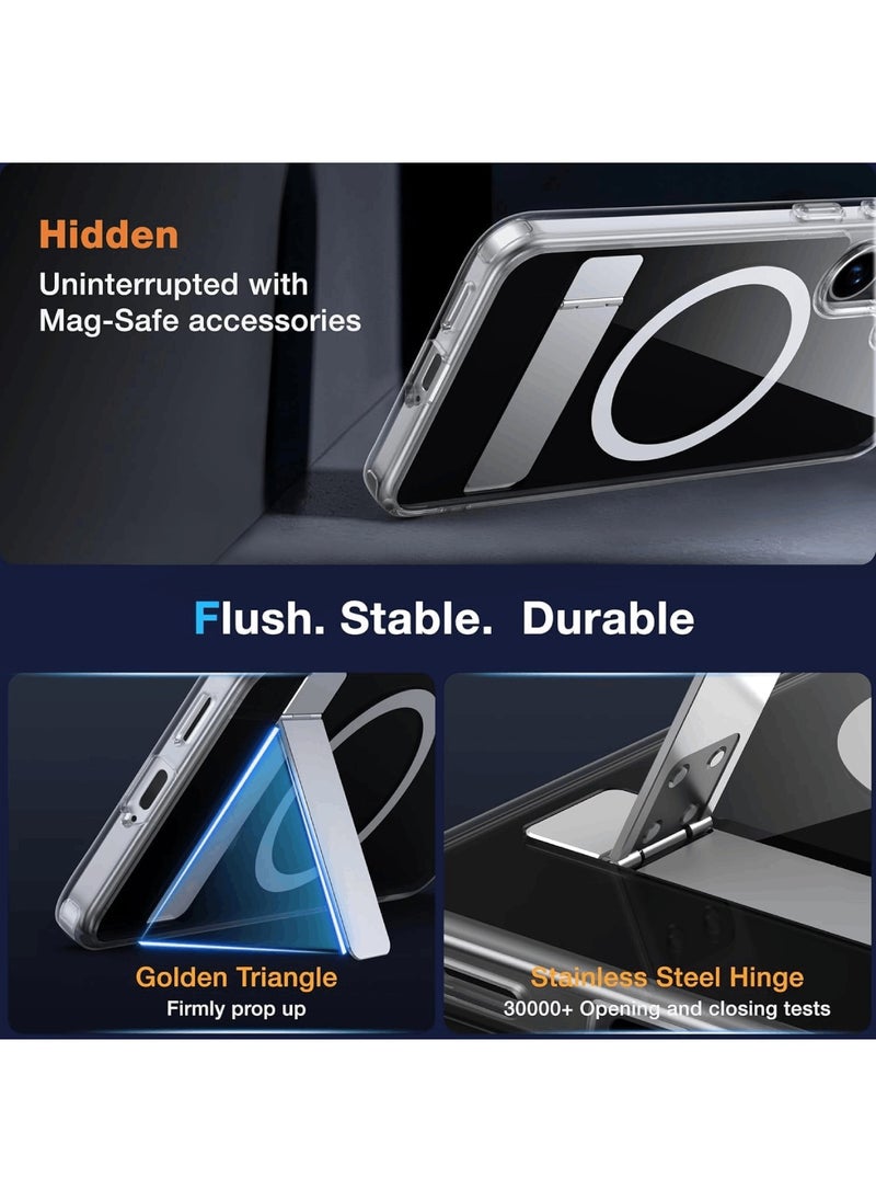 Aookay for Samsung Galaxy A56 Clear Kickstand Case, Crystal Magnetic Case with Metal Stand [Compatible with MagSafe] [Two-Way Stand] Transparent Shockproof Hard Phone Cover Mag-Safe Case for Samsung Galaxy A56 (Clear)  - Image 3