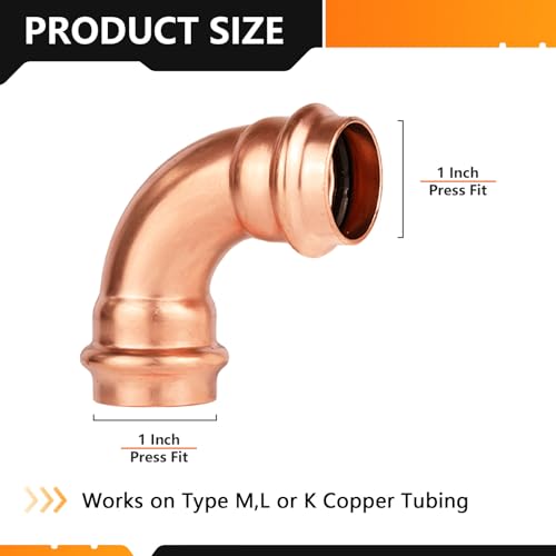 HeSun 5Pack HeSun Copper Press Elbow90 Degree 1 x 1 Pressure Fittings P x P for Copper Tube ConnectionPRESS033 - Image 3