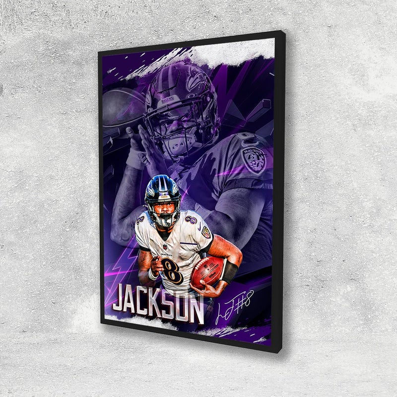 TNESSENTIAL Lamar Jackson Poster Baltimore Ravens Framed Canvas Print Basketball Wall Art Print NFL Artwork Home Decor D75 Birthday Gift - Image 1