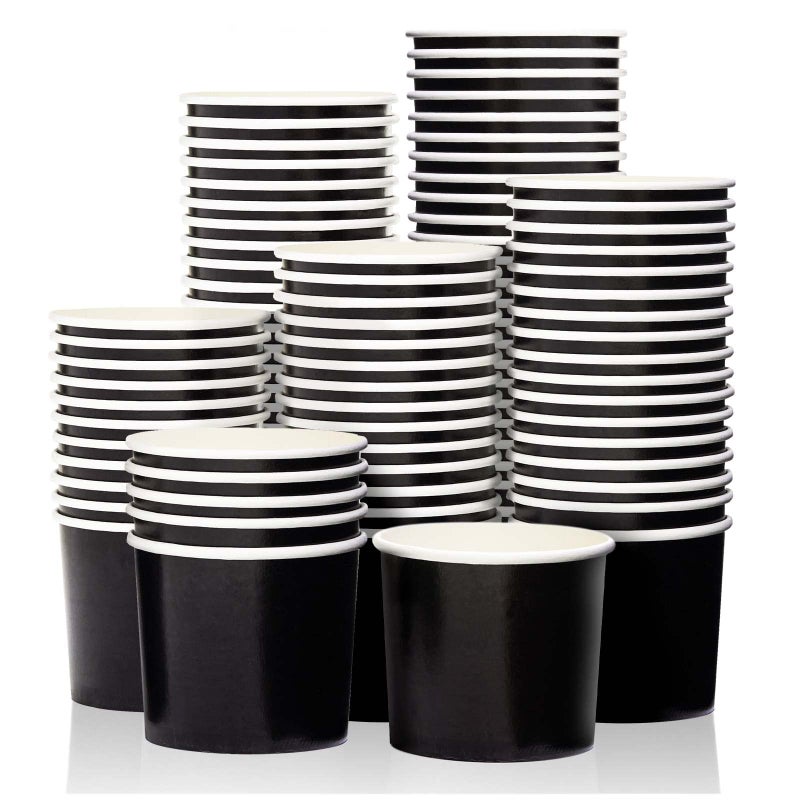 MATICAN Paper Ice Cream Cups - 100-Count 11-Oz Disposable Dessert Bowls for Hot or Cold Food, 11-Ounce Party Supplies Treat Cups for Sundae, Frozen Yogurt, Soup, Black - Image 1
