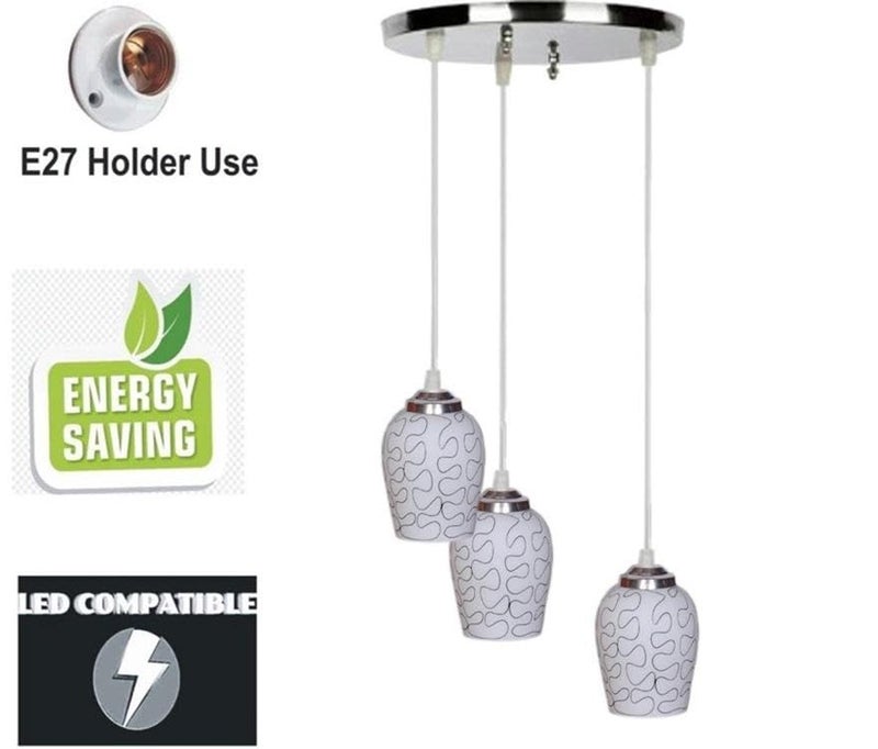 Somil Pendant Hanging Ceiling Lamp for Indoor Lighting, 3 Adjustable Shade in 1 Fixture, Black and White, Height Adjustable (31 X 31 X 100 Cm) - Image 5