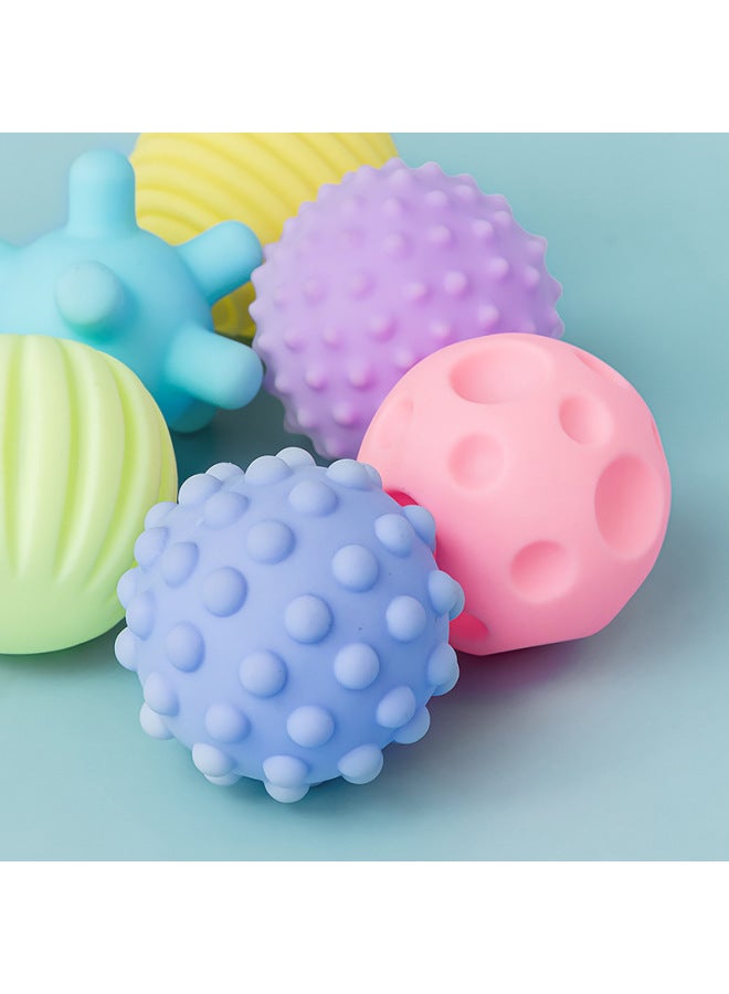 Soft Rubber Multi-texture Hand Ball For Infants 3-12 Months Old Baby Learning To Climb Tactile Sensory Massage Ball Toy-Color:Mesh Bag (6 Balls) Macarons - Image 3
