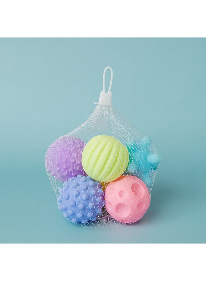 Soft Rubber Multi-texture Hand Ball For Infants 3-12 Months Old Baby Learning To Climb Tactile Sensory Massage Ball Toy-Color:Mesh Bag (6 Balls) Macarons - Image 4