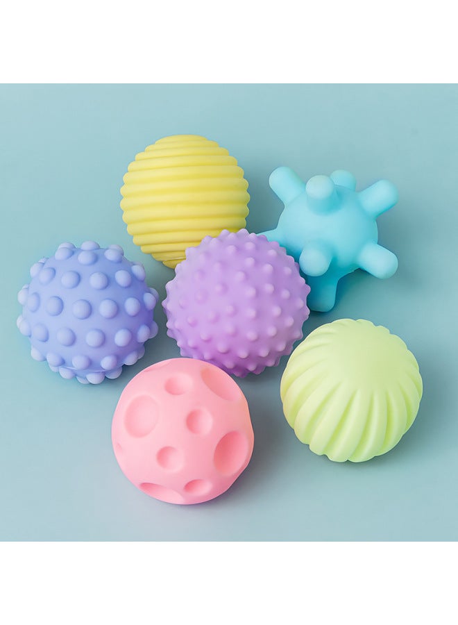 Soft Rubber Multi-texture Hand Ball For Infants 3-12 Months Old Baby Learning To Climb Tactile Sensory Massage Ball Toy-Color:Mesh Bag (6 Balls) Macarons - Image 2