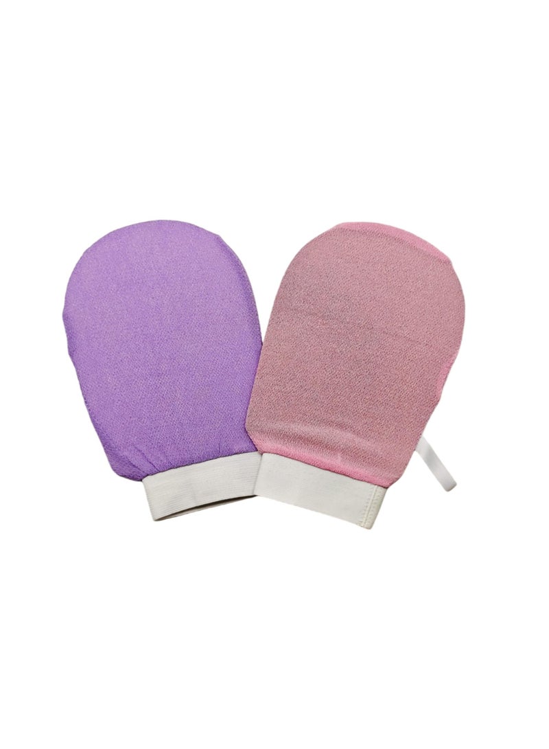 2 Piece Korean Exfoliating Body Glove for Cleaning The Skin Korean Loofah, (Pink+Purple )  - Image 1