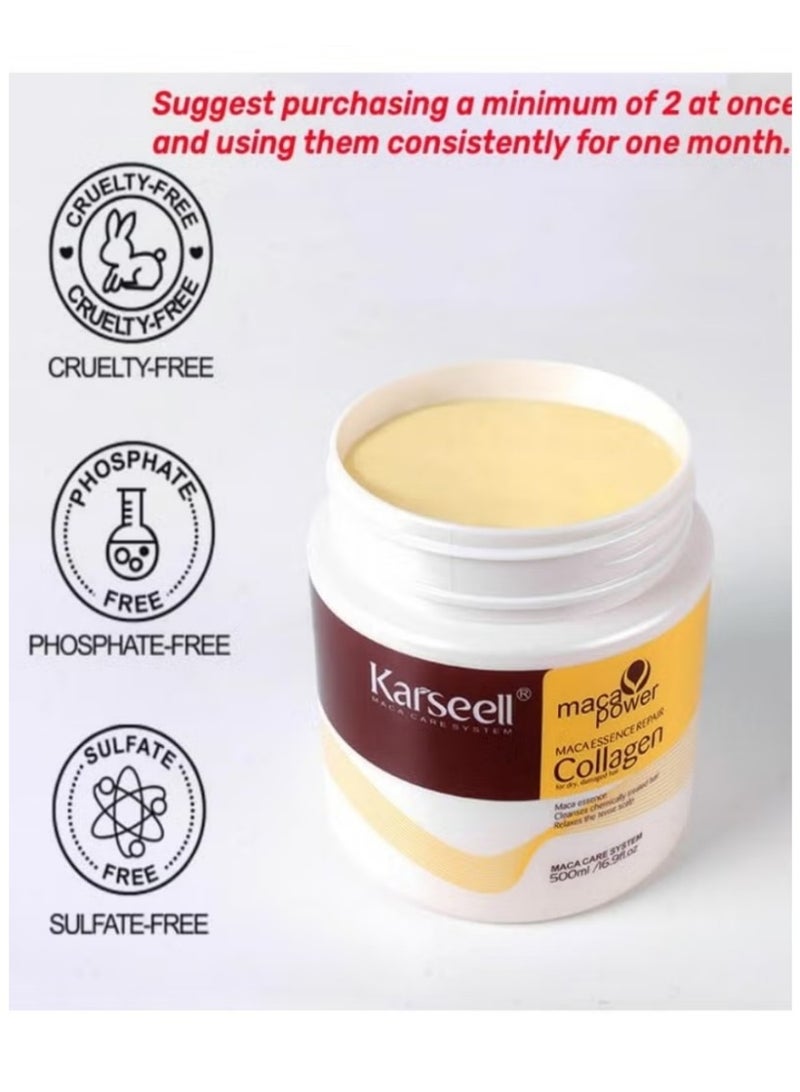 Karseell Collagen Hair Treatment 500ml Deep Repair Conditioning Mask with Argan Oil for Dry Damaged Hair All Hair Types - Image 4