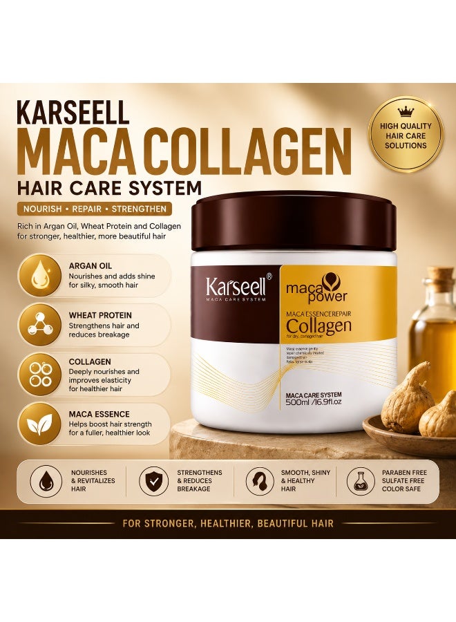 Karseell Collagen Hair Treatment 500ml Deep Repair Conditioning Mask with Argan Oil for Dry Damaged Hair All Hair Types - Image 1
