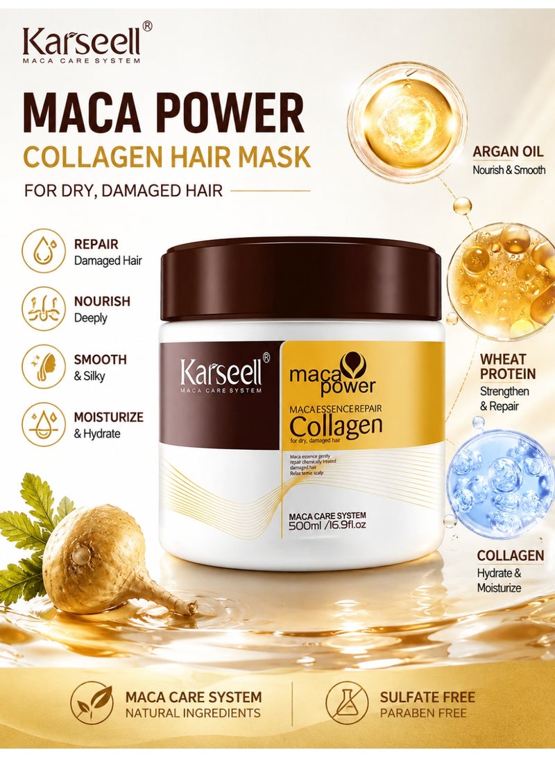 Karseell Collagen Hair Treatment 500ml Deep Repair Conditioning Mask with Argan Oil for Dry Damaged Hair All Hair Types - Image 1