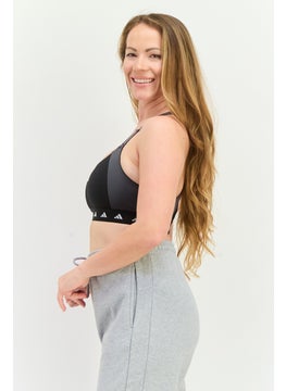 Adidas Women Brand Logo Padded Power Impact Training Sports Bra, Black/Grey  - Image 3