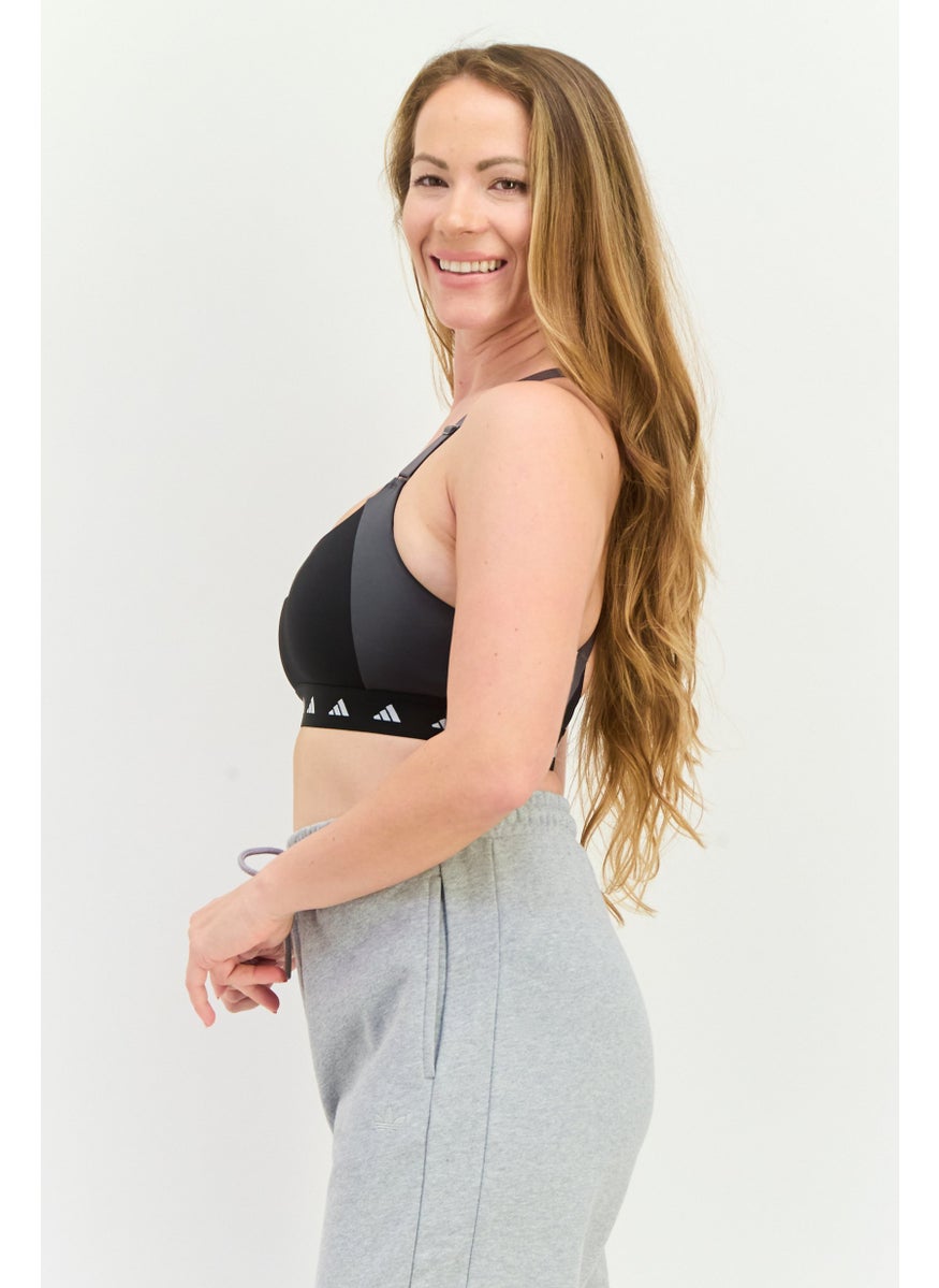 Adidas - Women Brand Logo Padded Power Impact Training Sports Bra, Black/Grey - Image 1