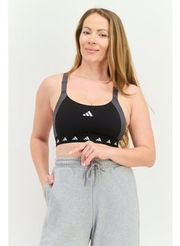 Women Brand Logo Padded Power Impact Training Sports Bra, Black/Grey
