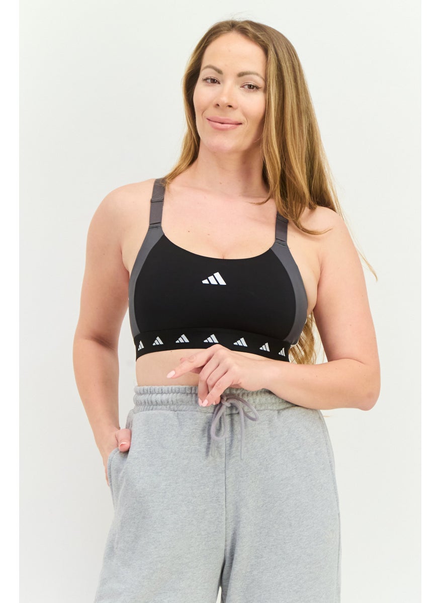 Adidas - Women Brand Logo Padded Power Impact Training Sports Bra, Black/Grey - Image 1