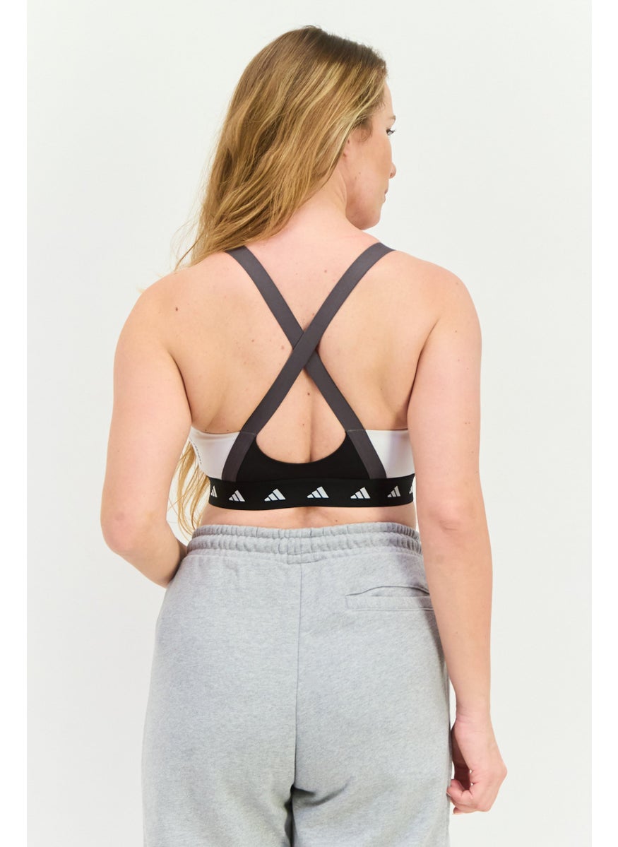 Adidas - Women Brand Logo Padded Power Impact Training Sports Bra, Black/Grey - Image 1