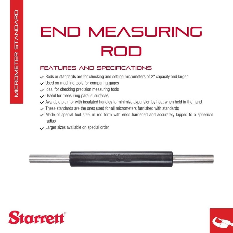 Starrett Starrett End Measuring Rod with Insulated Handle and Spherical Ends for Comparing Gages and Measuring Parallel Surfaces  14 Diameter 5 Length  234A5  - Image 2