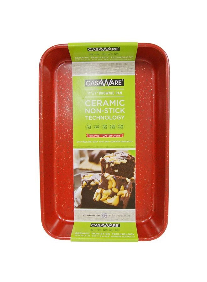 casaWare Toaster Oven Baking Pan 7 x 11-inch Ceramic Coated Non-Stick (Red Granite) - Image 1