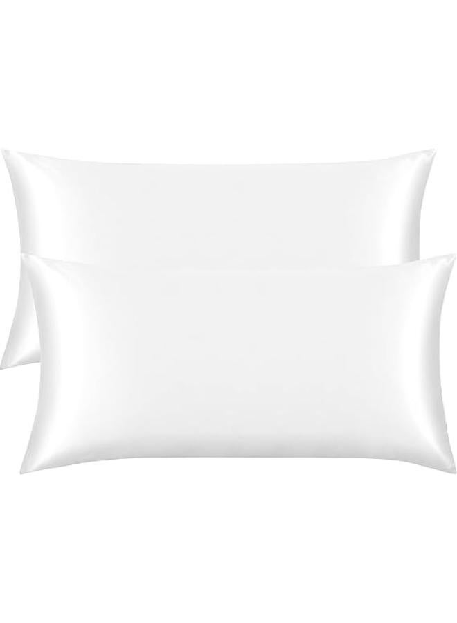 FLXXIE Pack Satin Pillowcases for Skin and Hair, Luxurious and Silky King Pillow Cases with Envelope Closure, White, 50x90 cm\CAES002 - Image 1