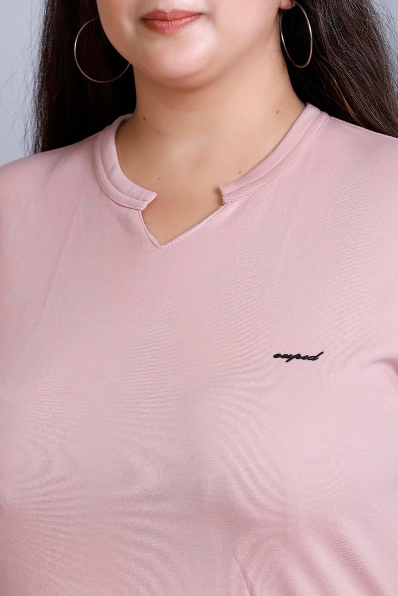 CUPID Women's Cotton Plus Size Plain Half Sleeve Long Top for Summer and Semi Summers with One Side Pocket for Ladies Solid T Shirt_Blushing Peach_7XL - Image 5