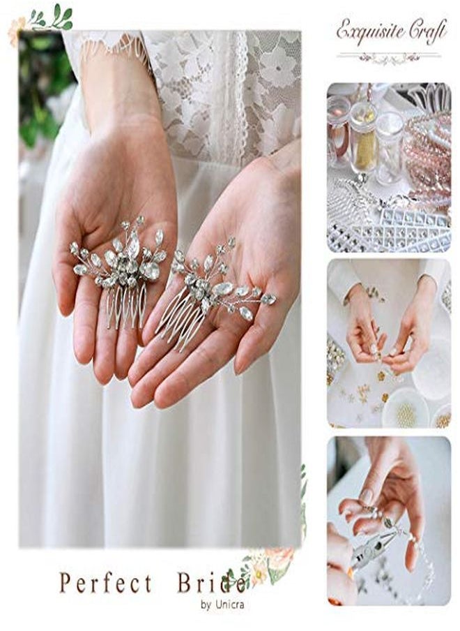 Unicra Bride Silver Wedding Hair Comb Rhinestone Bridal Headpiece Sparkly Crystal Hair Accessorie For Women And Girls  - Image 5