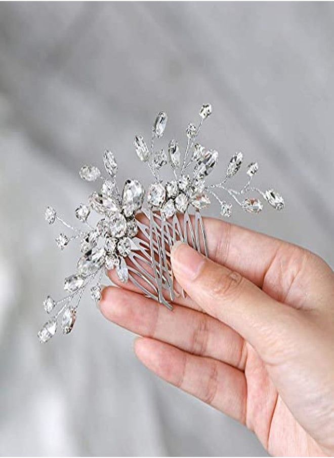 Unicra Bride Silver Wedding Hair Comb Rhinestone Bridal Headpiece Sparkly Crystal Hair Accessorie For Women And Girls  - Image 1
