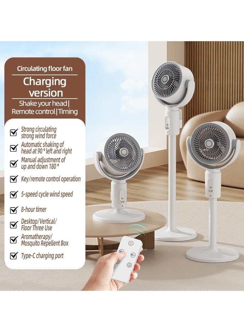 Denx Air Circulation Floor Fan with Remote, Stand Fan 3-in-1 Adjustable Height, 90° Oscillating, 5-Speed Silent Operation, Portable Desk & Pedestal Fan, USB-C Rechargeable for Home, Office, DX2607 - Image 1