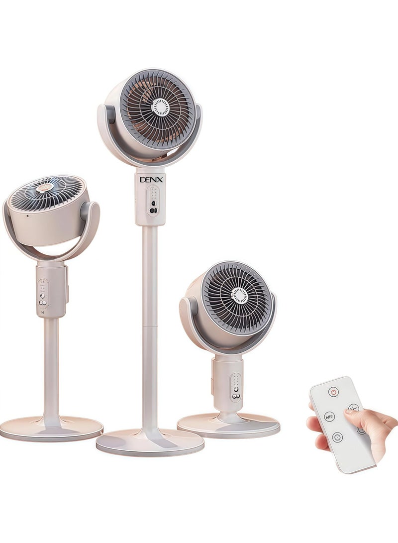 Denx Air Circulation Floor Fan with Remote, Stand Fan 3-in-1 Adjustable Height, 90° Oscillating, 5-Speed Silent Operation, Portable Desk & Pedestal Fan, USB-C Rechargeable for Home, Office, DX2607 - Image 2