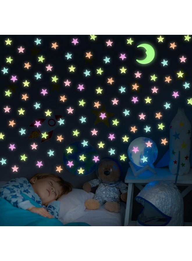 Aooyaoo Glow In The Dark Stars For Ceiling, 200 Pcs Colorful Glow In The Dark Stars,3D Glowing Stars And Moon For Kids Bedroom,Luminous Stars Stickers Create A Realistic Starry Sky,Room Decor - Image 1