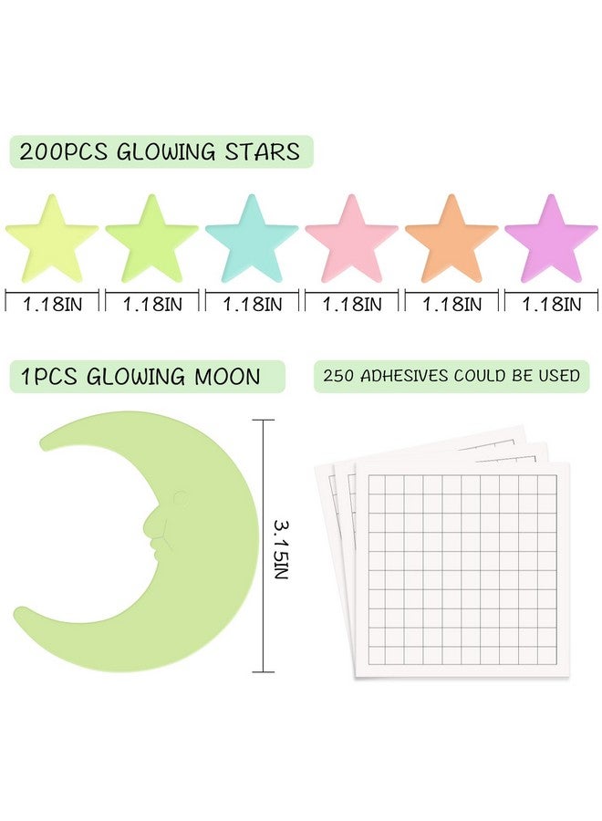Aooyaoo Glow In The Dark Stars For Ceiling, 200 Pcs Colorful Glow In The Dark Stars,3D Glowing Stars And Moon For Kids Bedroom,Luminous Stars Stickers Create A Realistic Starry Sky,Room Decor - Image 4