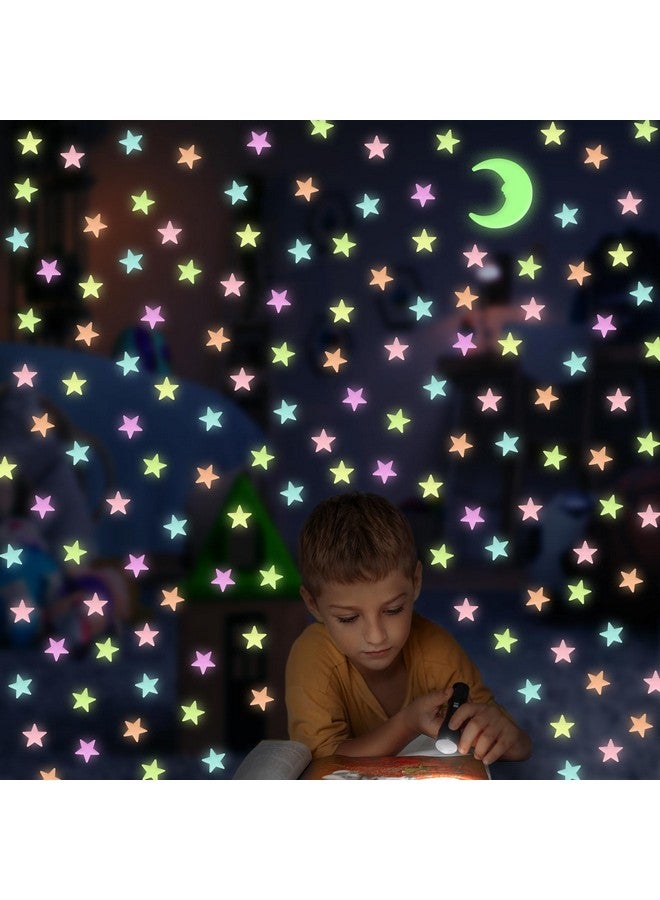 Aooyaoo Glow In The Dark Stars For Ceiling, 200 Pcs Colorful Glow In The Dark Stars,3D Glowing Stars And Moon For Kids Bedroom,Luminous Stars Stickers Create A Realistic Starry Sky,Room Decor - Image 2