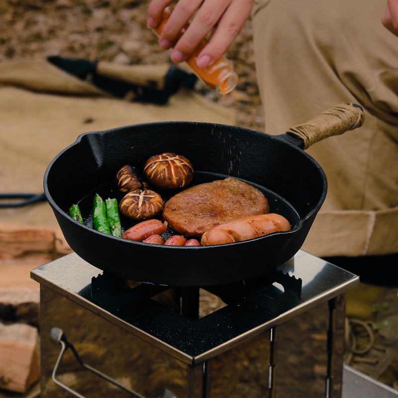 Cast Iron Skillet 20mm 5mm Thicken Body Natural Coating-free - One-piece Constructed Heat-resistant Cast Iron Frying Pan for Home Kitchen Outdoor Cooking - Image 3